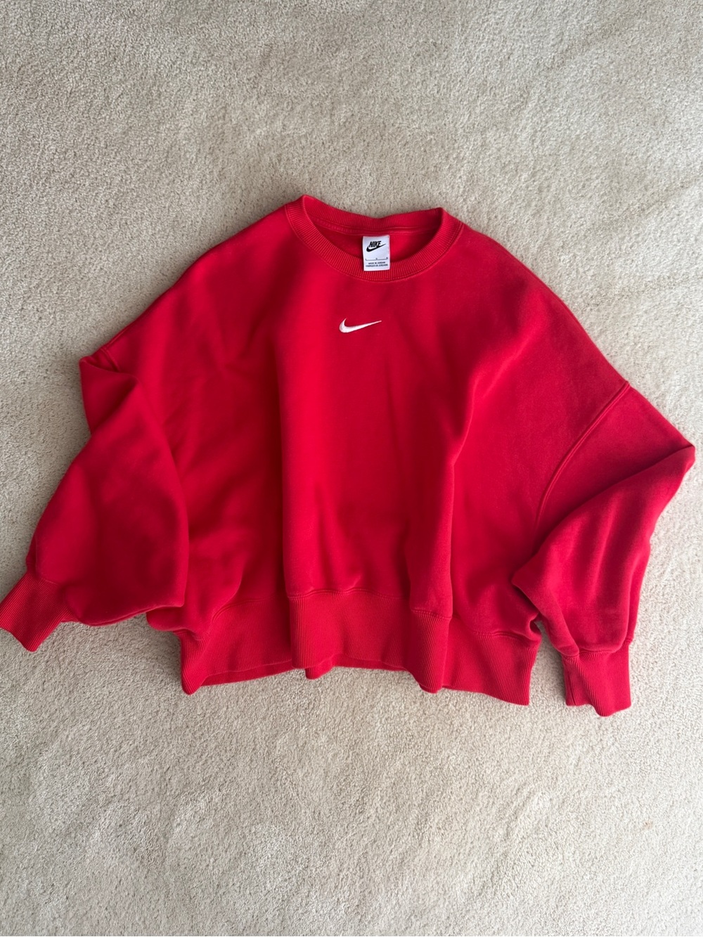 Nike Red Oversized Crewneck Sweatshirt with White Swoosh